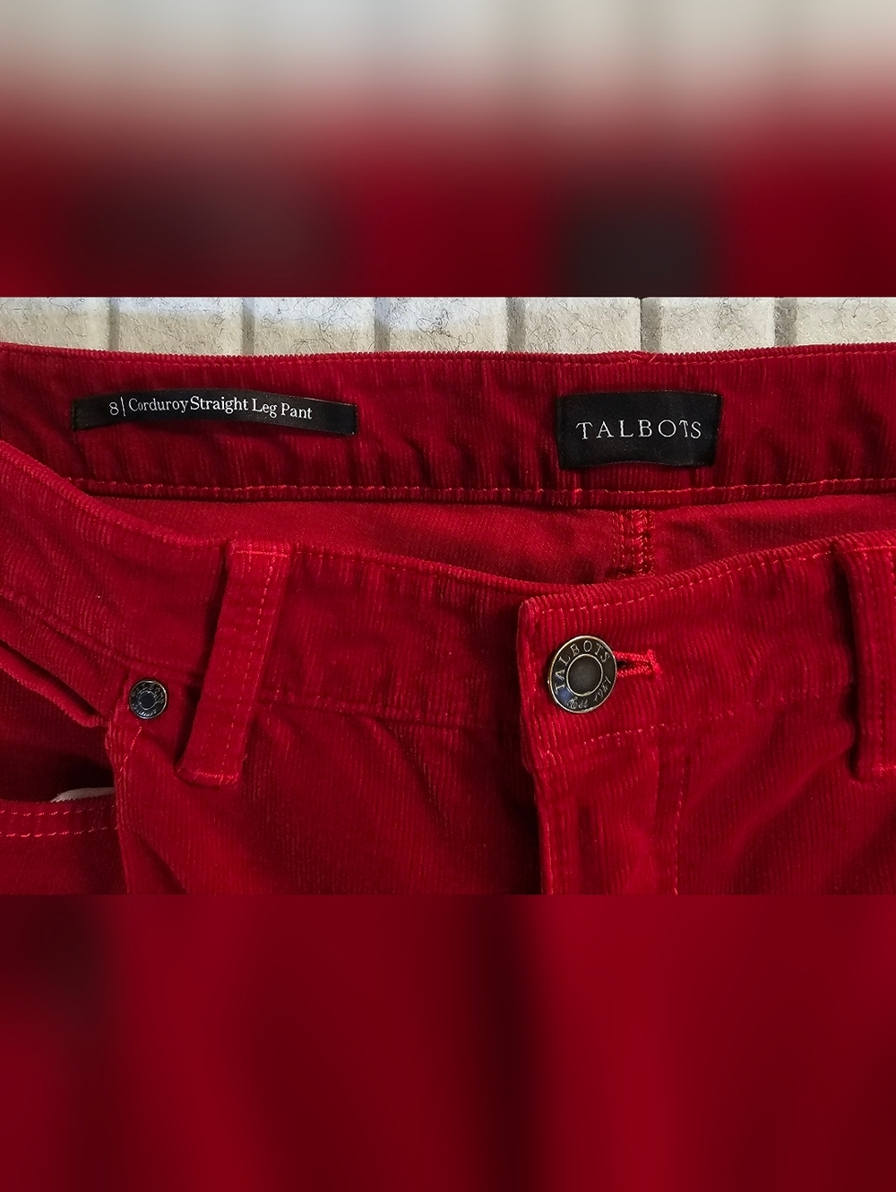 Talbots Red Corduroy Pants Size 8 Straight Leg Classic Stretch Velvet Feel - Picture 4 of 4